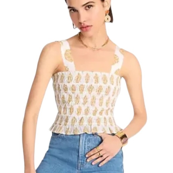 NWOT J. Crew White Smocked Crop Tank Tube Top in Gathered Floral Block Print - L - Picture 3 of 15